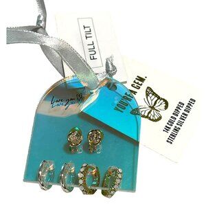 Tillys Gold Cubic Zirconia Huggie Hoop Earrings Set New